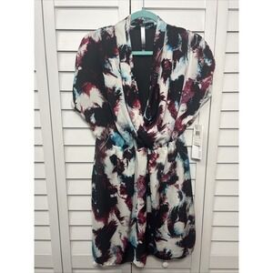 Kensie Abstract Short Sleeve V-Neck Lined Mini Dress Women's Size XL NWT